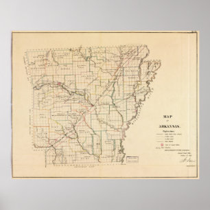 Vintagekarta av Arkansas (1866) Poster