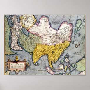Vintagekarta av Asien 1580 Poster