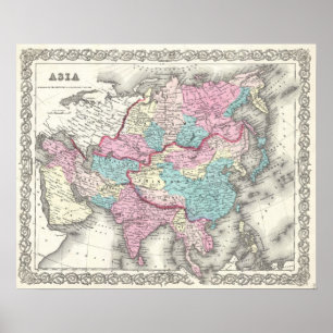 Vintagekarta av Asien (1855) Poster