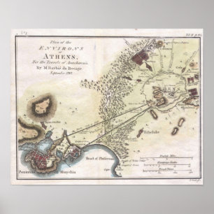 Vintagekarta av Athens (1784) Poster