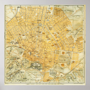 Vintagekarta av Athens Grekland (1894) Poster