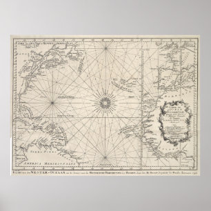 Vintagekarta av Atlanticet Ocean (1746) Poster