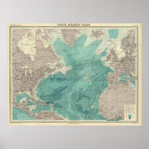 Vintagekarta av Atlanticet Ocean (1922) Poster