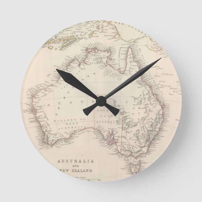 Vintagekarta av Australien (1848) Rund Klocka (Framsida)
