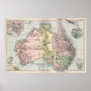Vintagekarta av Australien (1891) Poster
