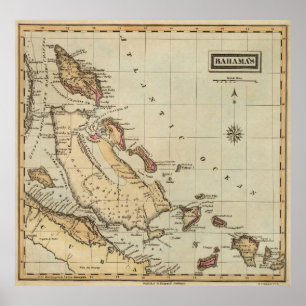 Vintagekarta av Bahamas (1823) Poster