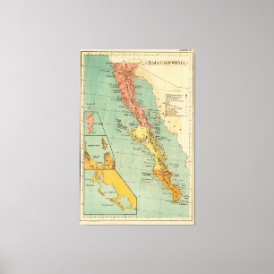 Vintagekarta av Baja California (1899) Canvastryck