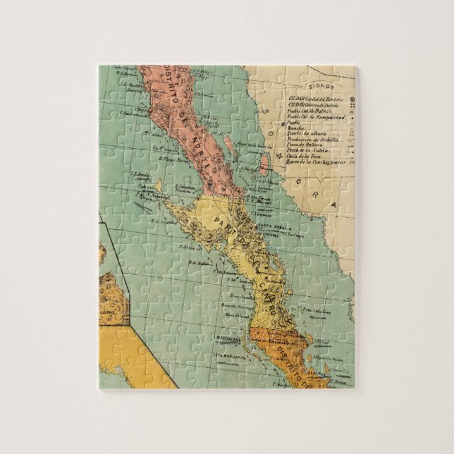 Vintagekarta av Baja California (1899) Pussel (Vertikal)