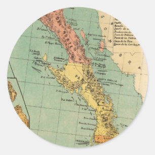 Vintagekarta av Baja California (1899) Runt Klistermärke