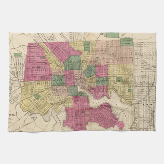 Vintagekarta av Baltimore (1873) Kökshandduk (Horisontell)