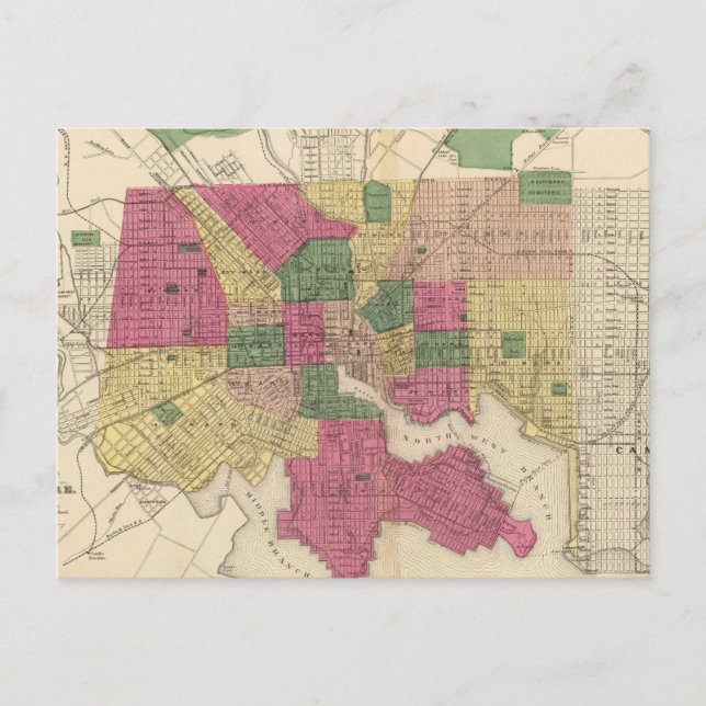 Vintagekarta av Baltimore (1873) Vykort (Framsida)