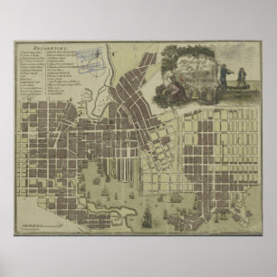 Vintagekarta av Baltimore Maryland (1805) Poster