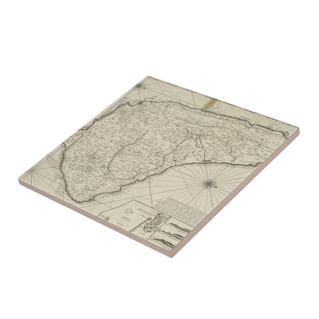 Vintagekarta av Barbados (1725) Kakelplatta (Sidan)