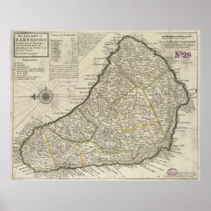 Vintagekarta av Barbados (1736) Poster