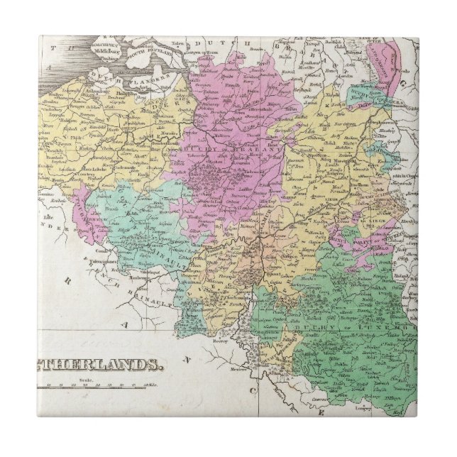 Vintagekarta av Belgien (1827) Kakelplatta (Framsidan)