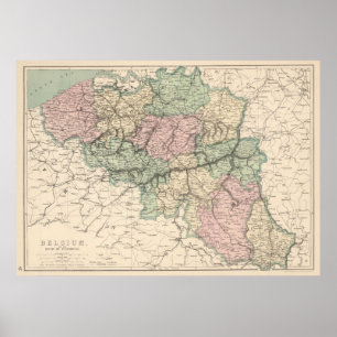 Vintagekarta av Belgien (1873) Poster