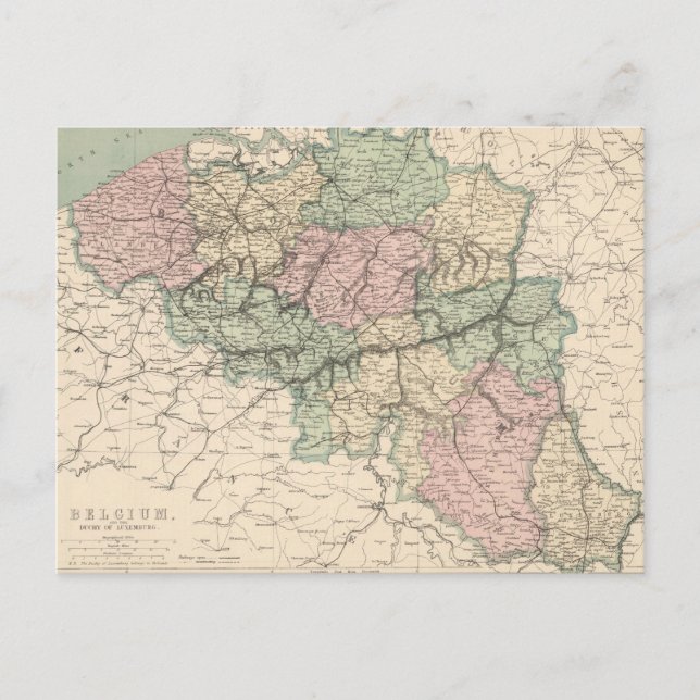 Vintagekarta av Belgien (1873) Vykort (Framsida)