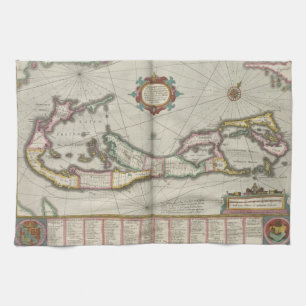 Vintagekarta av Bermuda (1638) Kökshandduk