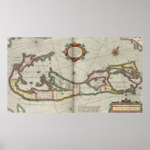 Vintagekarta av Bermuda (1638) Poster