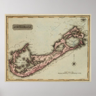 Vintagekarta av Bermuda (1823) Poster