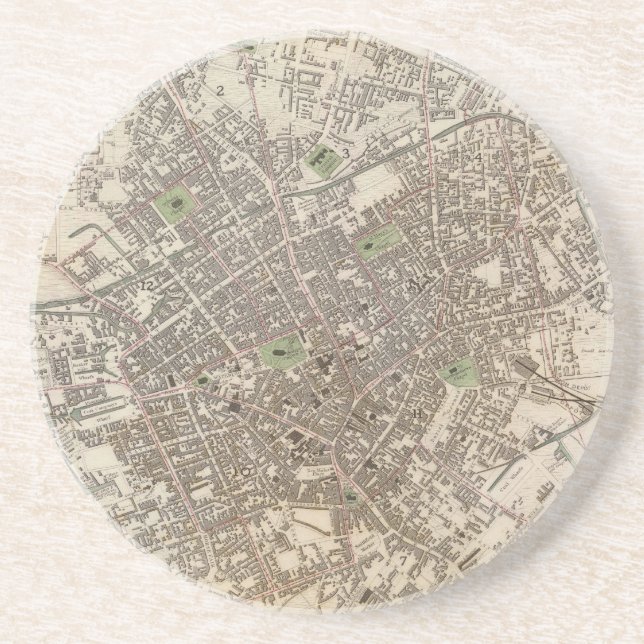 Vintagekarta av Birmingham England (1839) Underlägg Sandsten (Framsidan)