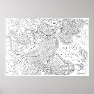 Vintagekarta av Boston (1878) Poster