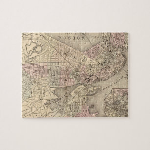Vintagekarta av Boston (1880) Pussel