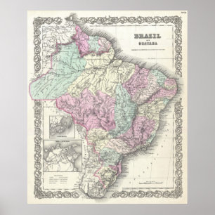 Vintagekarta av Brasilien (1855) Poster