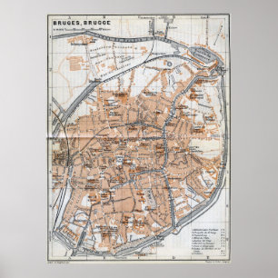 Vintagekarta av Bruges (1905) Poster
