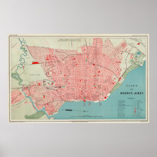Vintagekarta av Buenos Aires Argentina (1888) Poster