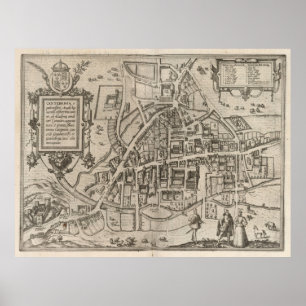 Vintagekarta av Cambridge England (1575) Poster