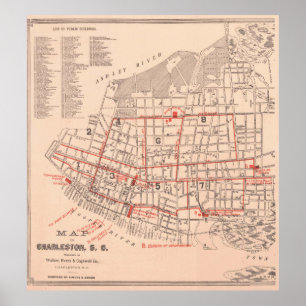 Vintagekarta av Charleston South Carolina (1890) Poster