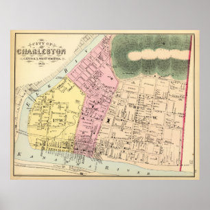 Vintagekarta av Charleston West Virginia (1873) Poster