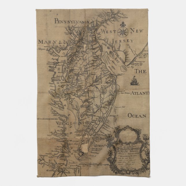 Vintagekarta av Chesapeakefjärden (1778) Kökshandduk (Vertikal)