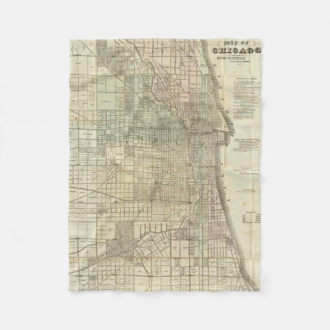 Vintagekarta av Chicago (1857) Fleecefilt (Framsidan)