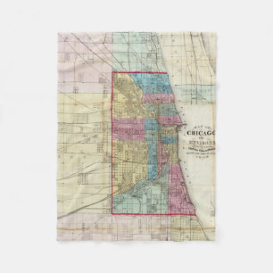 Vintagekarta av Chicago (1869) Fleecefilt