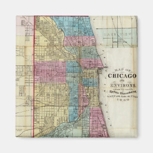 Vintagekarta av Chicago (1869) Magnet