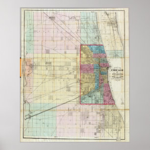 Vintagekarta av Chicago (1869) Poster