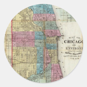 Vintagekarta av Chicago (1869) Runt Klistermärke