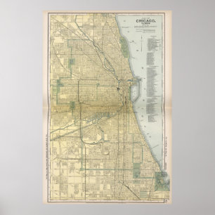 Vintagekarta av Chicago (1891) Poster