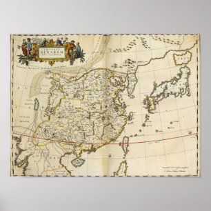 Vintagekarta av china 1662 poster