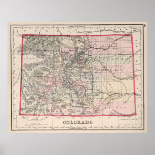 Vintagekarta av Colorado (1884) Poster