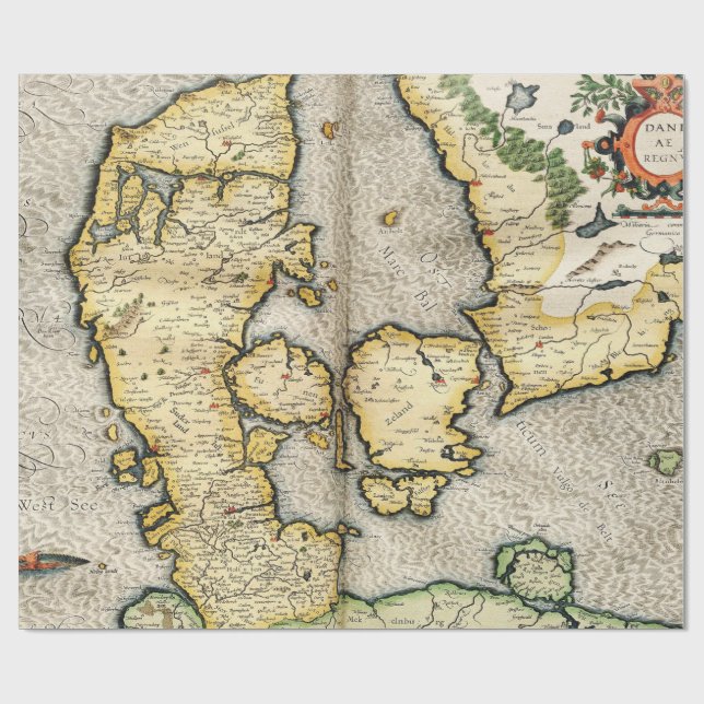 Vintagekarta av Danmark (1596) Presentpapper (Platt)