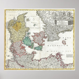 Vintagekarta av Danmark (1730) Poster