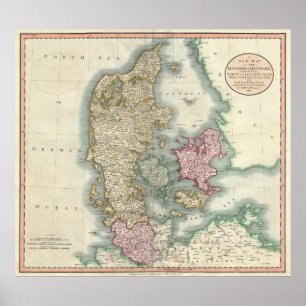 Vintagekarta av Danmark (1801) Poster