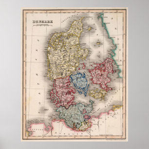 Vintagekarta av Danmark (1838) Poster