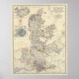 Vintagekarta av Danmark (1861) Poster