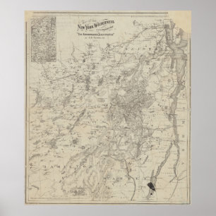 Vintagekarta av de Adirondack bergen (1874) Poster