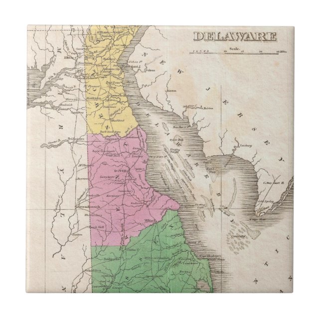 Vintagekarta av Delaware (1827) Kakelplatta (Framsidan)