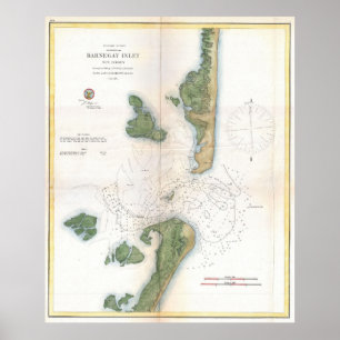 Vintagekarta av den Barnegat öppningen (1865) Poster